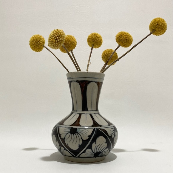 Hand Painted Blue & Brown Bohemian Style Ceramic Bud Vase - Picture 2 of 6